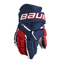 Load image into Gallery viewer, Bauer Supreme Mach Hockey Gloves Senior 2023 navy/red/white back of right glove