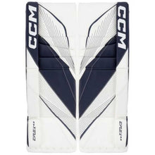 Load image into Gallery viewer, CCM Goalie Leg Pads CCM S23 Extreme Flex E6.5 Junior White/White/Navy/Navy front of both pads