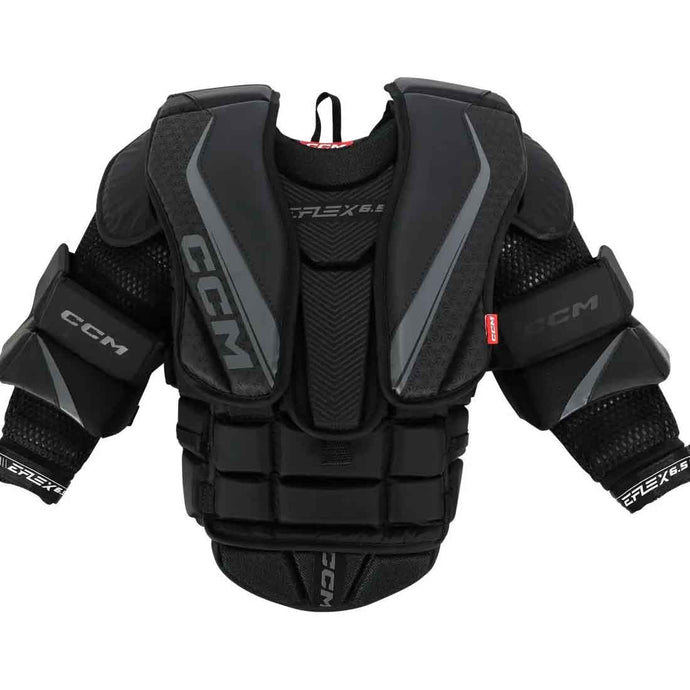 front view black CCM S23 Extreme Flex E6.5 Ice Hockey Goalie Chest Protector - Junior