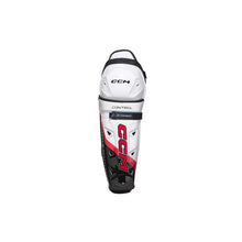 Load image into Gallery viewer, front view white red black CCM S23 Jetspeed Control Ice Hockey Shin Guards - Senior

