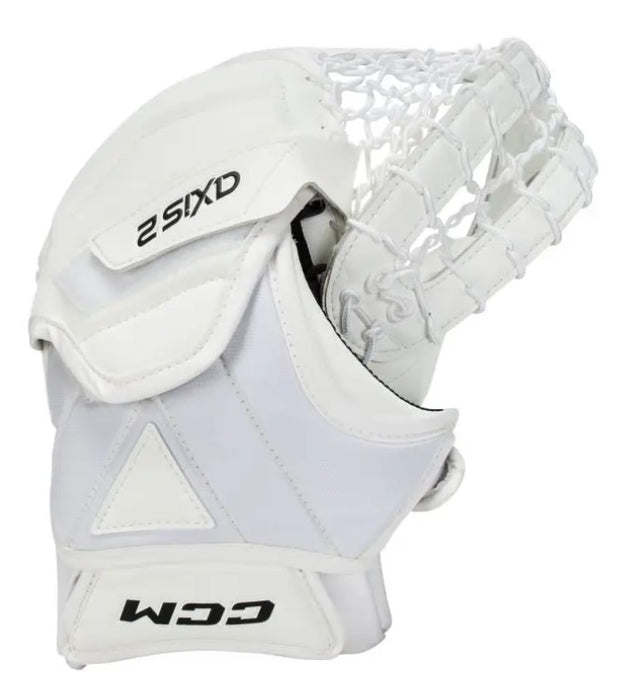 top view of white CCM Axis 2 Ice Hockey Goal Catch Glove - Senior