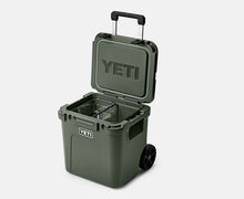Load image into Gallery viewer, top open front view camp green YETI Roadie 48 Wheeled Cooler
