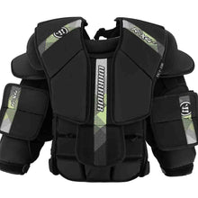 Load image into Gallery viewer, front view black Warrior S23 Ritual X4 E Goalie Chest and Arm Protector - Intermediate

