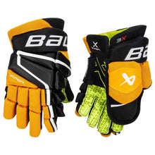 Load image into Gallery viewer, Picture of the black and gold Bauer S22 Vapor 3X Ice Hockey Gloves (Junior)
