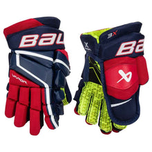 Load image into Gallery viewer, Picture of the navy, red and white Bauer S22 Vapor 3X Ice Hockey Gloves (Junior)
