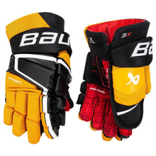 Load image into Gallery viewer, picture of the black/gold Bauer S22 Vapor 3X Ice Hockey Gloves (Senior)