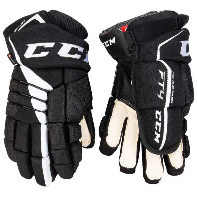Picture of the black/white CCM S21 Jetspeed FT4 Ice Hockey Gloves (Junior)