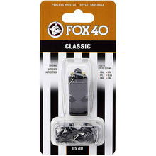 Load image into Gallery viewer, Picture of the Fox 40 Classic Official Whistle With Breakaway Lanyard in its retail packaging
