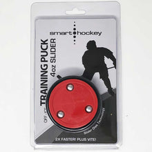 Load image into Gallery viewer, Picture of the red Smarthockey 4oz. Slider Off-Ice Hockey Training Puck
