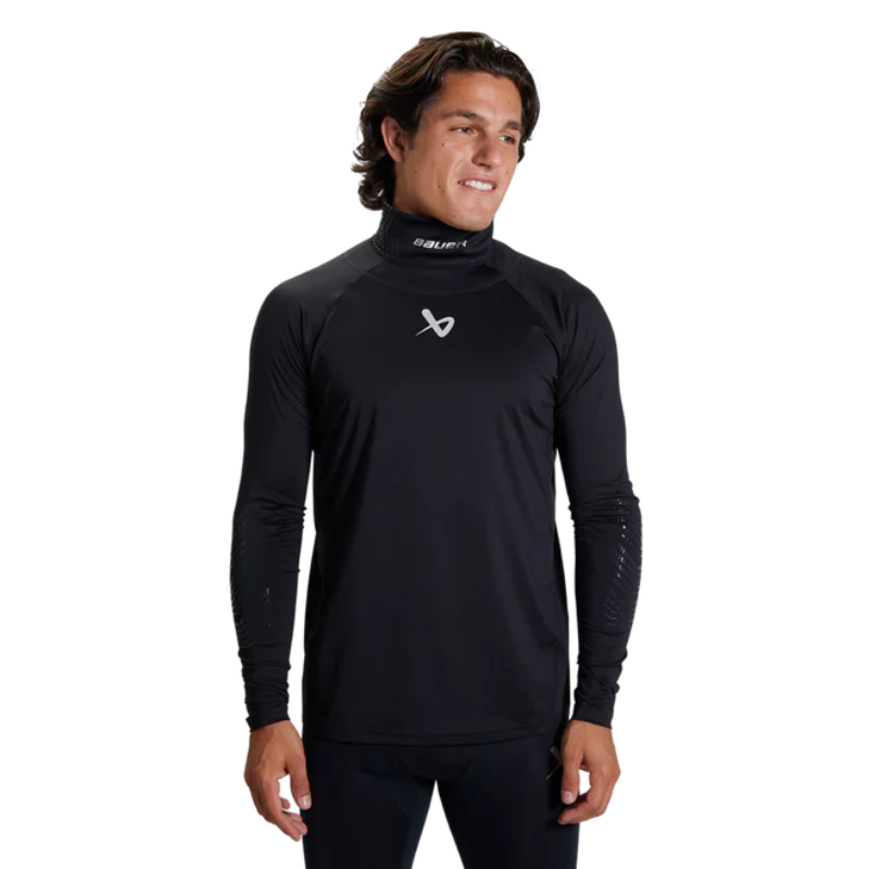 Bauer Ls Cut-Resistant Neck Protect Hockey Base Layer Senior 2022 front view of man wearing this