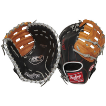 Load image into Gallery viewer, Rawlings First Base Mitt Rawlings R9 Contour Youth 12&quot; black/tan front (palm), and back
