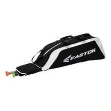 Load image into Gallery viewer, Easton E100T Tote Baseball Bag Youth black showing 2 bats protruding from the zippered bat slot
