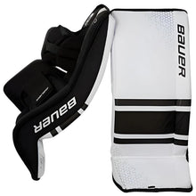 Load image into Gallery viewer, Bauer Goalie Leg Pads Bauer S20 Prodigy GSX Youth White/Black Side of right pad facing right, and front of left pad
