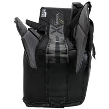 Load image into Gallery viewer, Bauer Goalie Leg Pads Bauer S23 Vapor X5 Pro Senior Black bottom of left pad open showing interior with top farther away
