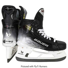 Load image into Gallery viewer, Bauer Hockey Skates Bauer S23 Vapor Hyperlite 2 Intermediate Black back of one skate and side of the other facing right, with Fly-Ti runners
