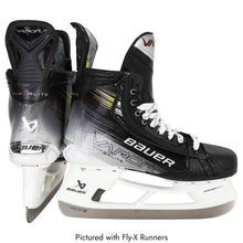 Load image into Gallery viewer, Bauer Hockey Skates Bauer S23 Vapor Hyperlite 2 Intermediate Black back of one skate and side of the other facing right, with Fly-X runners
