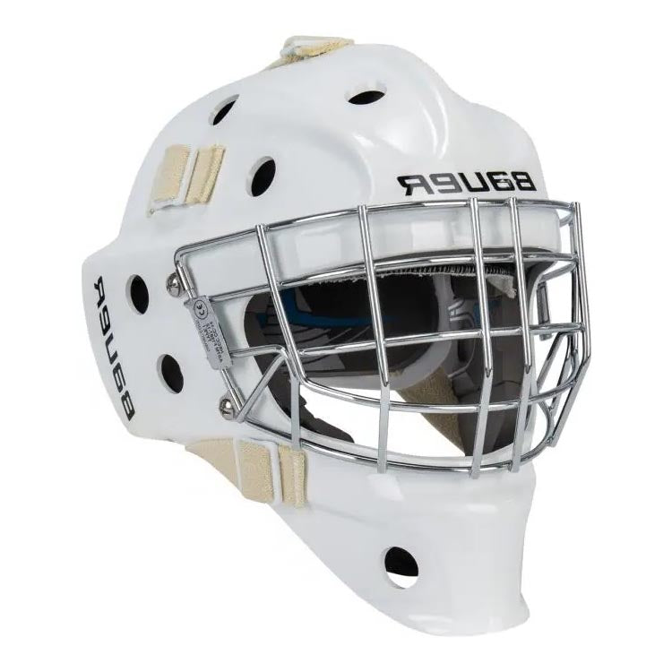 tilted front view white Bauer S20 930 Ice Hockey Goalie Mask - Youth