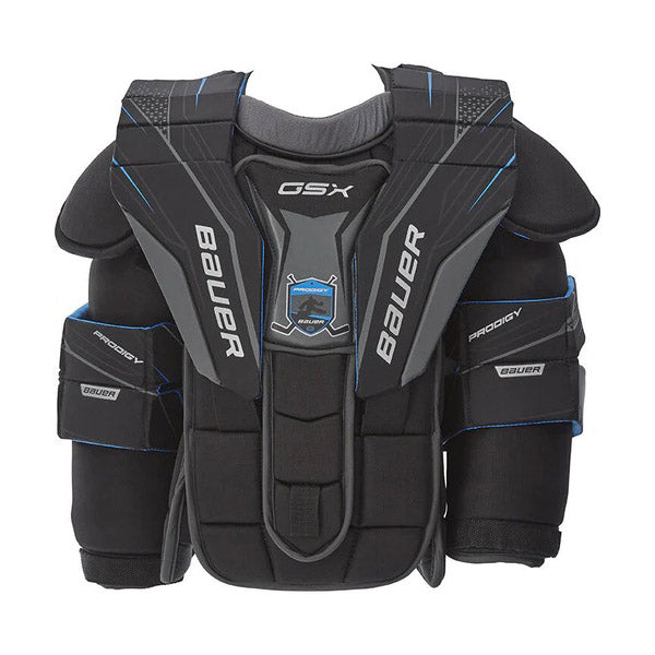 front view grey/ blue Bauer S20 Prodigy GSX Ice Hockey Goal Chest Protector - Youth