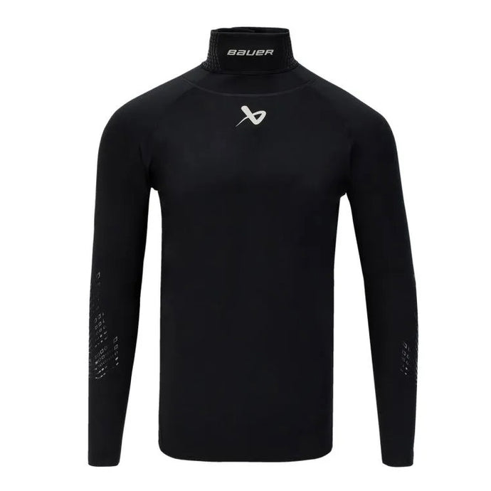 Front view black Bauer S22 Longsleeve Neckprotect Ice Hockey Top - Senior