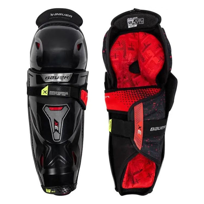 Front view and interior view Upgrade your game with the Bauer Vapor 3X Intermediate Hockey Shin Guards
