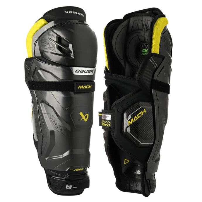 front and back view Bauer S23 Supreme Mach Ice Hockey Shin Guards - Youth