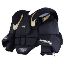 Load image into Gallery viewer, Boddam Lacrosse Goalie Arm &amp; Chest Protector Boddam CAT 3 NLL (2025) Senior front side facing left
