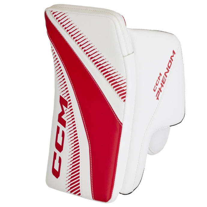 CCM Goalie Blockers CCM Phenom Source Exclusive (2025) Junior White/Red side front facing left