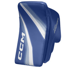Load image into Gallery viewer, CCM Goalie Blockers CCM Phenom Source Exclusive (2025) Junior White/Navy side front facing left
