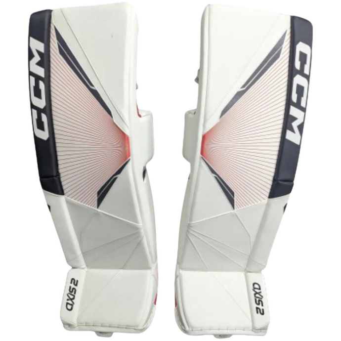 CCM Goalie Leg Pads CCM Axis 2 Senior White/Black/Red 2022 front of both pads