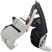 Load image into Gallery viewer, CCM Goalie Leg Pads CCM Axis 2 Senior White/Black/Red 2022 side facing right of both pads
