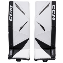 Load image into Gallery viewer, CCM Goalie Leg Pads CCM Axis 2.5 Source Exclusive Junior White/White/Black 2022 front of both pads
