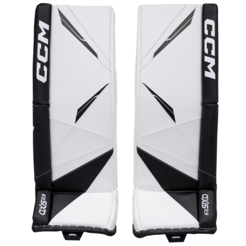 CCM Goalie Leg Pads CCM Axis 2.5 Source Exclusive Junior White/White/Black 2022 front of both pads