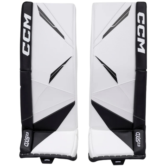 CCM Goalie Leg Pads CCM Axis 2.9 Source Exclusive Senior White/White/Black/Black 2022 front of both pads