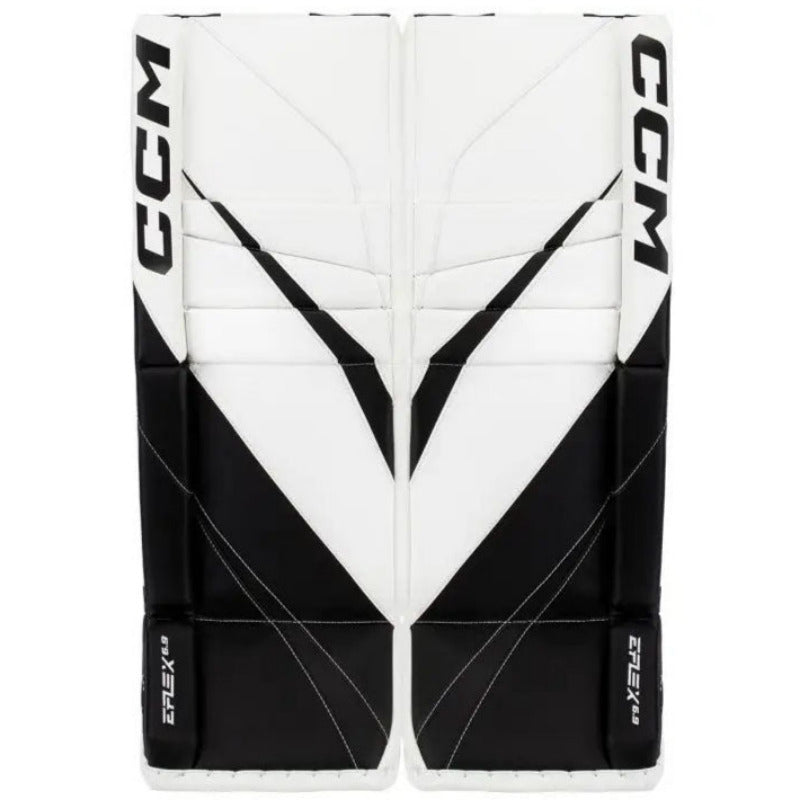 CCM Goalie Leg Pads CCM S23 Extreme Flex E6.9 Intermediate White/White/Black/Black front of both pads