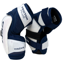 Load image into Gallery viewer, CCM Hockey Elbow Pads CCM Tacks Vector Plus Source Exclusive (2024) Senior White/Royal side of both facing left
