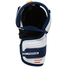 Load image into Gallery viewer, CCM Hockey Elbow Pads CCM Tacks Vector Premier Source Exclusive (2024) Senior White/Royal back showing interior
