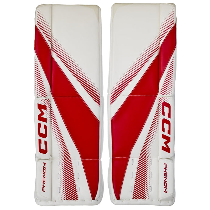CCM Hockey Goalie Gear CCM Phenom SDC Goalie Leg Pads Junior GPPHNMSDC-JR White Red