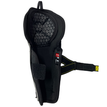Load image into Gallery viewer, CCM Hockey Shin Guards CCM Tacks Vector Source Exclusive (2023) Youth Black back showing interior (with straps not secured)
