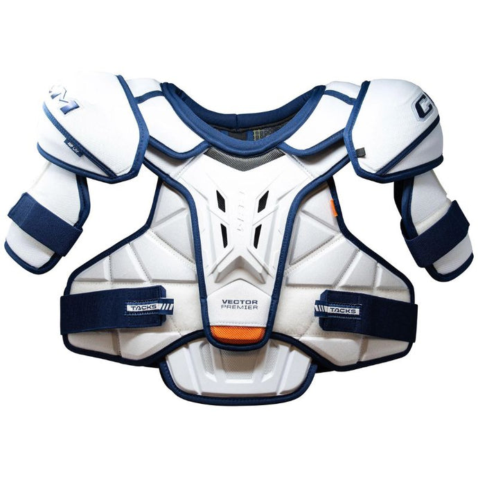 CCM Hockey Shoulder Pads CCM Tacks Vector Premier Source Exclusive (2024) Junior White/Royal front