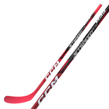 Load image into Gallery viewer, CCM Hockey Sticks CCM JetSpeed FT7 Grip (2024) Youth Red/Black diagonal side with blade pointing left, and diagonal close-up of shaft