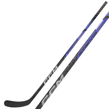 Load image into Gallery viewer, CCM Hockey Sticks CCM Ribcor Trigger 9K (2024) Junior Black/Blue/Purple diagonal side with blade pointing left, and close-up of diagonal shaft
