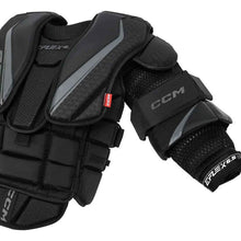 Load image into Gallery viewer, CCM Ice Hockey Goalie Chest Protectors CCM S23 Extreme Flex E6.5 Junior Black front side facing left close-up
