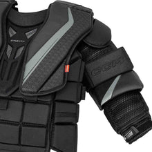 Load image into Gallery viewer, CCM Ice Hockey Goalie Chest Protectors CCM S23 Extreme Flex E6.9 (Source Exclusive) Senior Black front close up of left arm
