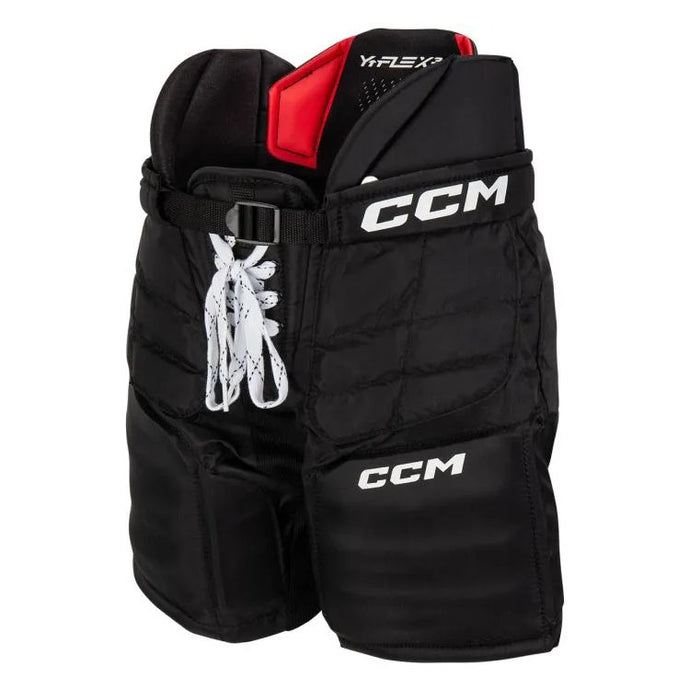 tilted front view black CCM S22 YTFlex 3 Ice Hockey Goalie Pants - Youth