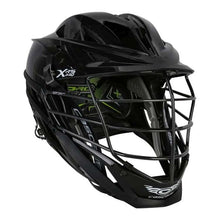 Load image into Gallery viewer, front tilted view black Cascade XRS Pro Chrome Lacrosse Helmet
