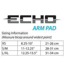 Load image into Gallery viewer, ECD Arm Pads ECD Echo Lacrosse XS size chart (XS, S/M, L/XL)
