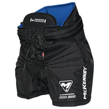 Load image into Gallery viewer, McKenney Lacrosse Goalie Pants McKenney Ultra Tyke/Novice 3000 Youth Black front side facing left
