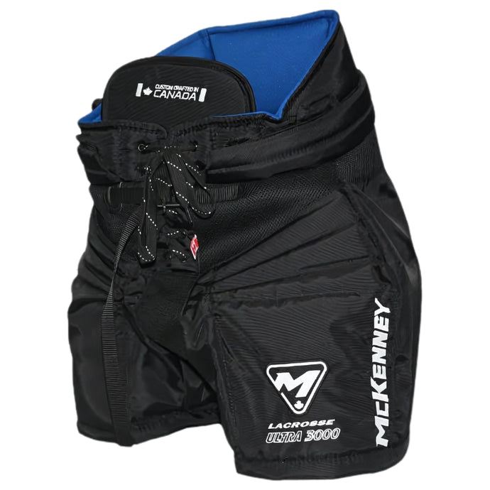 McKenney Lacrosse Goalie Pants McKenney Ultra Tyke/Novice 3000 Youth Black front side facing left