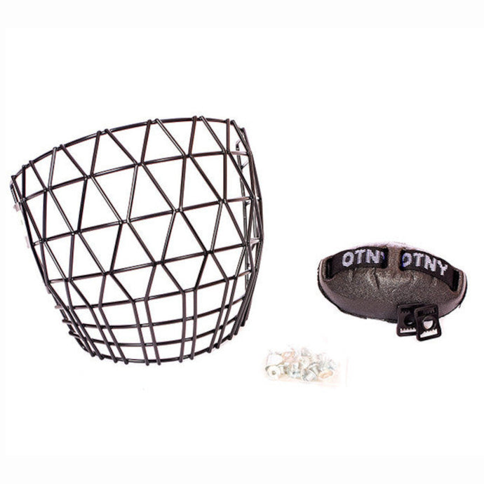 Nami/Otny Ringette Cage Nami/Otny Senior cage beside chin protector and screws