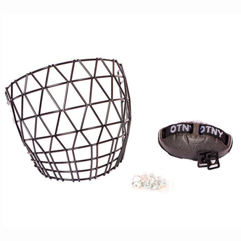Nami/Otny Ringette Cage Nami/Otny Tyke cage beside chin protector and screws